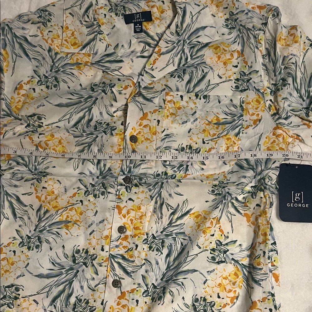 George Men's Tropical Floral Button Down Shirt - Yellow and Green - Picture 6 of 7